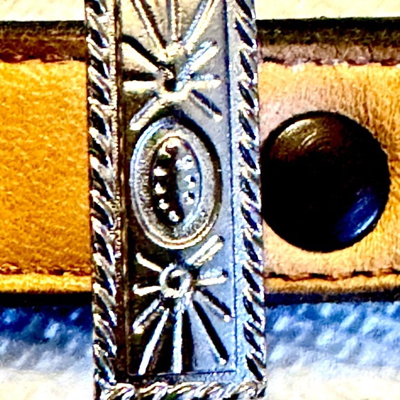 Vintage Western Larry Mahan Tan Leather Belt Pink Hearts Silver Buckle Sz 24 - Picture 7 of 16